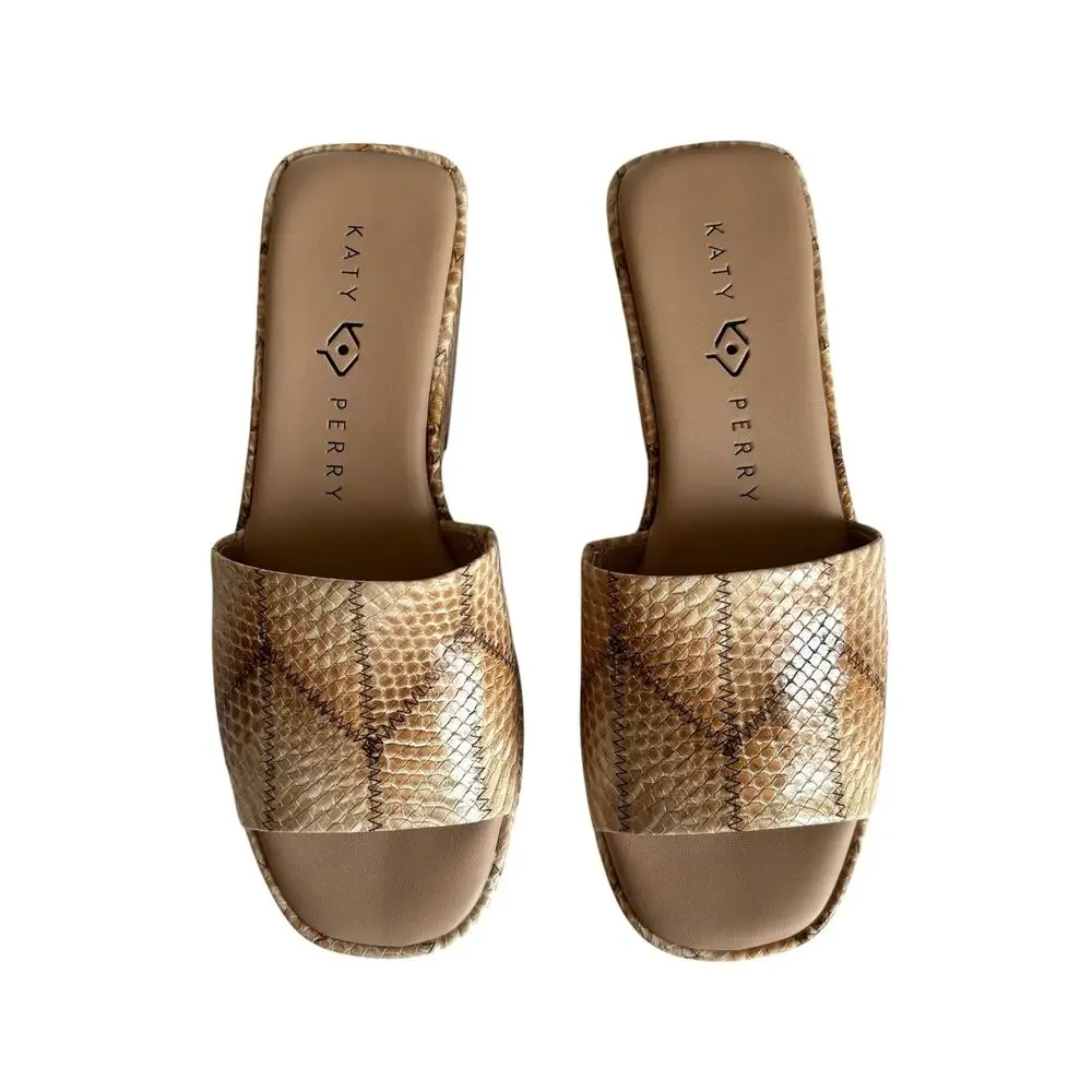 Katy Perry Busy Bee Slip-On Round Toe Tan Platform Heel Sandals Women’s Size 6